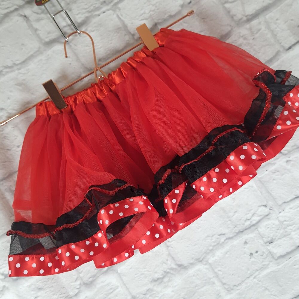 Polka Dot Tutu Mini Skirt Sequin Ruffles Kids Medium Minnie Mouse Costume Bottom